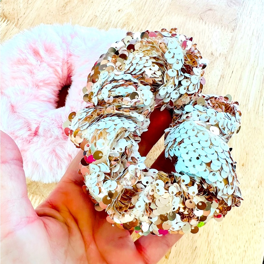 Faux Fur & Sequin Hair Scrunchies